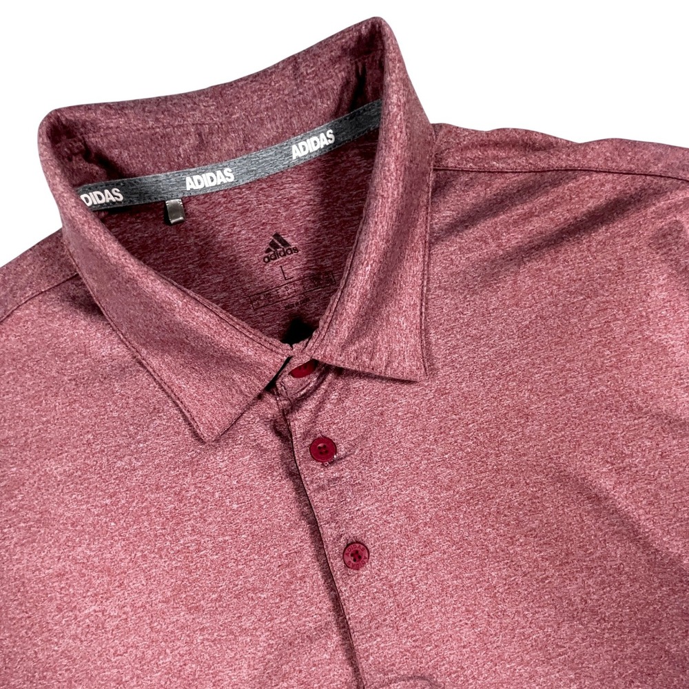 Adidas Polo Shirt Mens Large Burgundy Heather Short Sleeve Golf Performance Logo